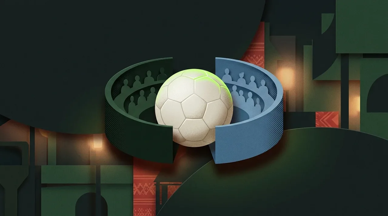 Conceptual football illustration for racing / alaves result brief.