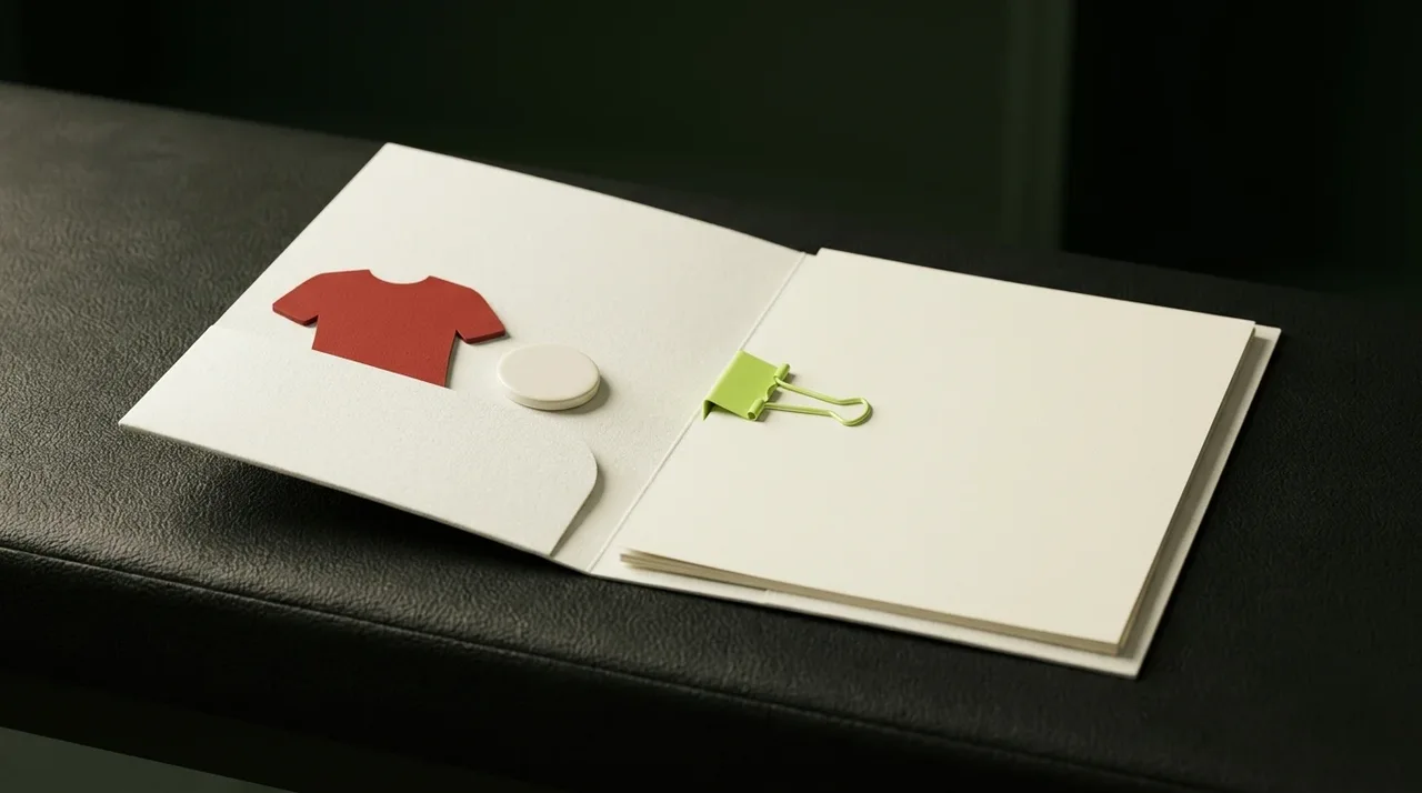 A blank team-sheet folder with shirt-shaped markers.